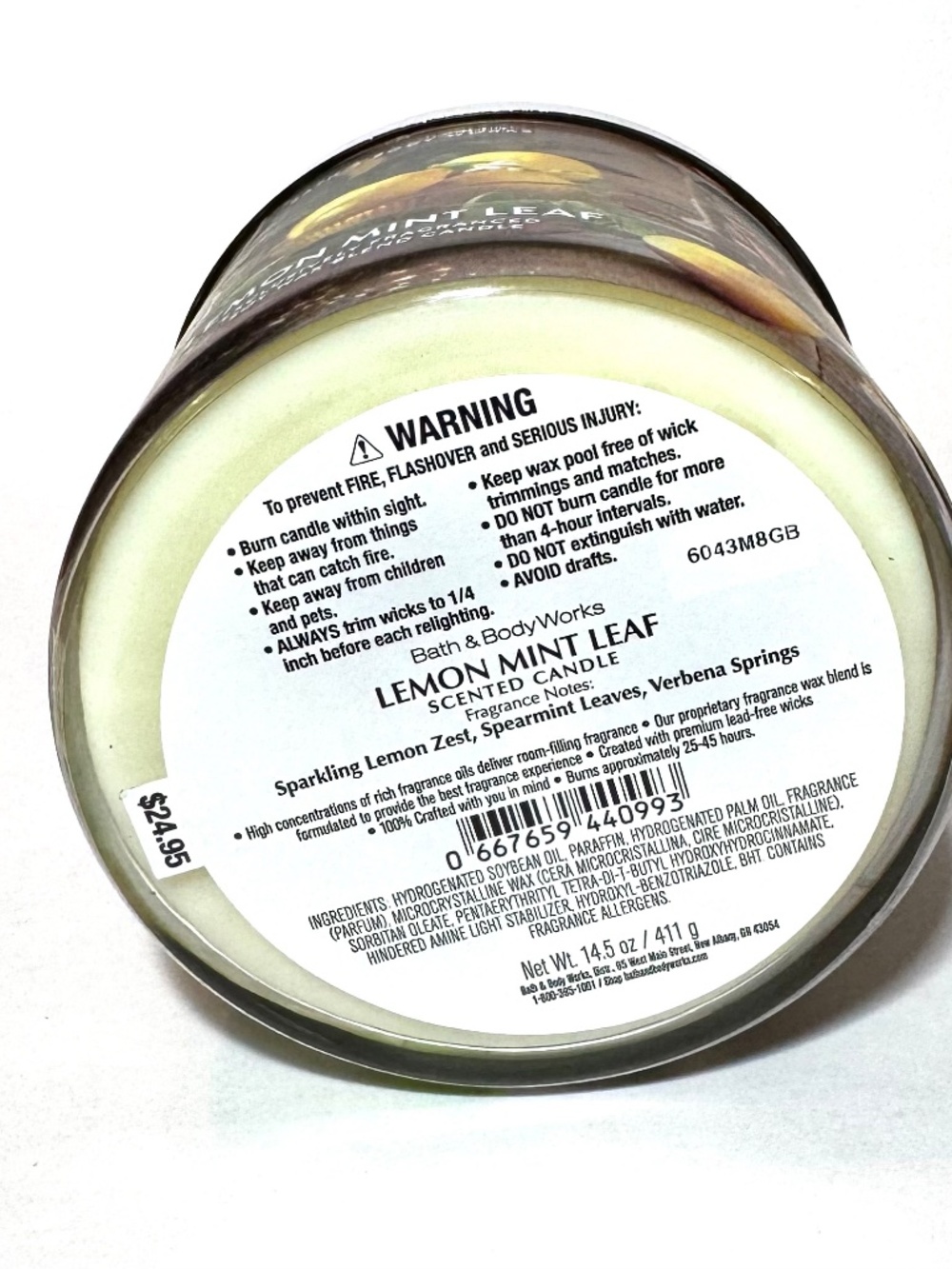LEMON MINT LEAF 3-Wick Candle - Picture 3 of 3